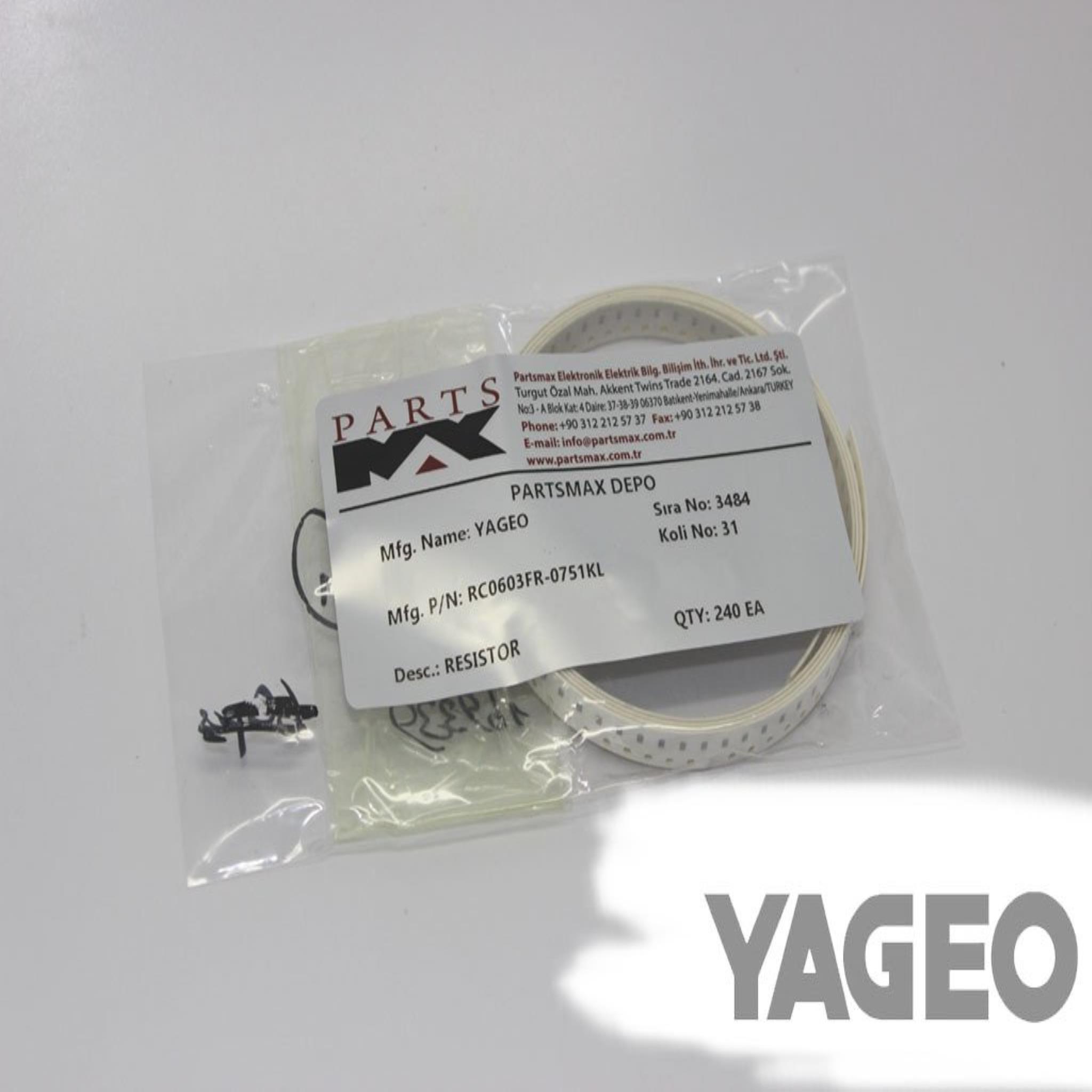 Picture of RC0603FR-0751KL YAGEO | Resistors | Partsmax Türkiye